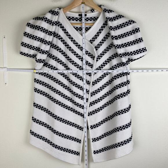 Talbots Stripe Open Cardigan Size Large Cream Black Cotton Sweater Jacket - Picture 13 of 13